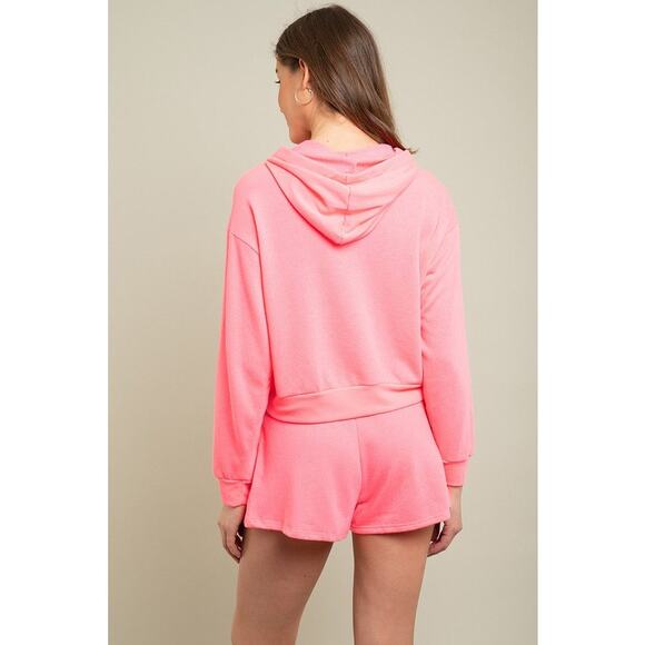 Neon Pink Hoodie and Shorts Lounge Set - Picture 3 of 3